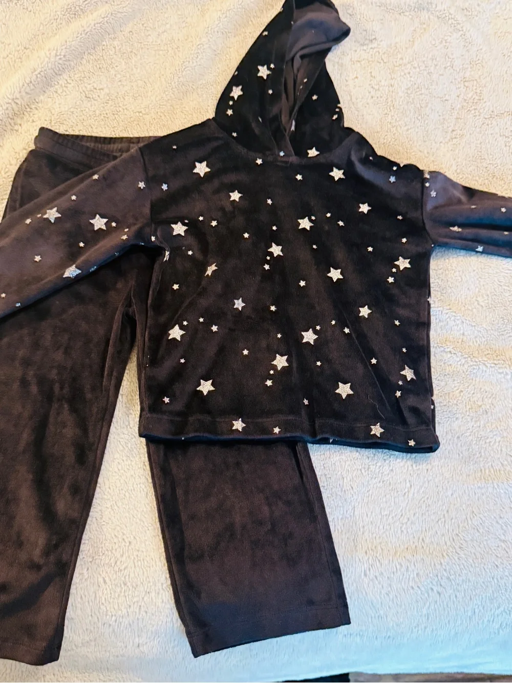 Okie Dokie Size 3T Black Velour Tracksuit Set | Silver Stars Hoodie & Pants